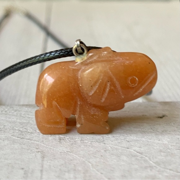 Orange Aventurine Lucky Elephant Crystal Pendant Necklace Adjustable Chain 20" - Picture 5 of 8